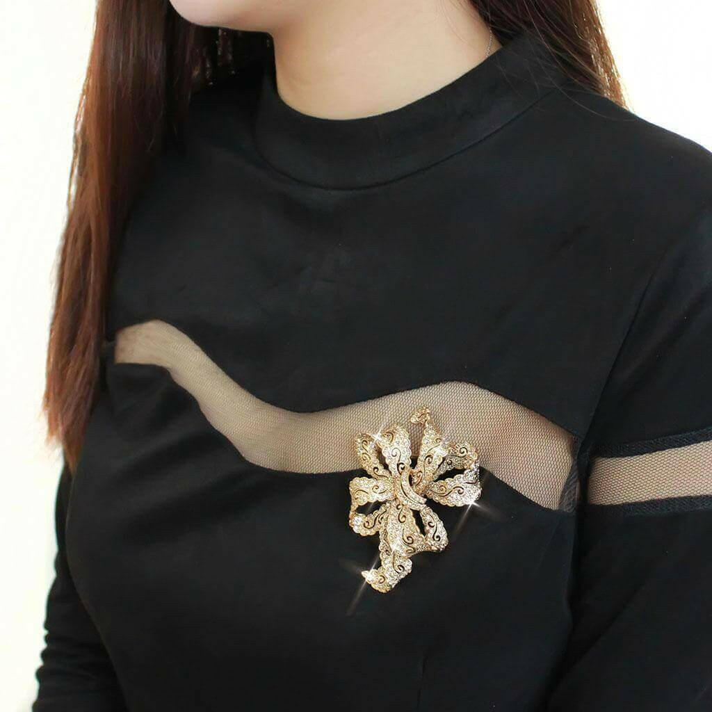 LO2403 - Gold White Metal Brooches with Top Grade Crystal in Citrine