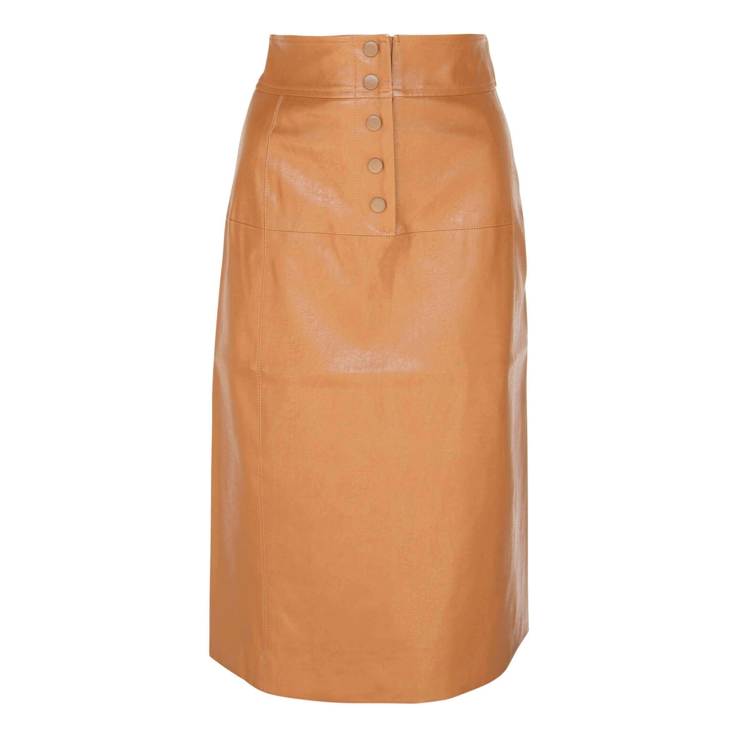 Glossy Brown Vegan Leather Pencil Skirt.