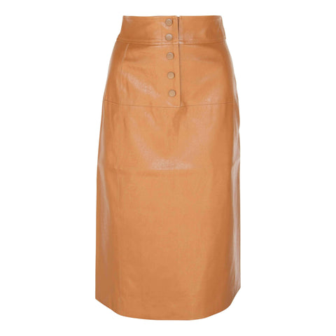 Glossy Brown Vegan Leather Pencil Skirt