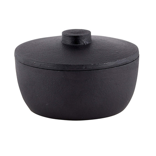 Cast Iron Mini Pot with Lid in Black | Rustic Round Bowl | 4.5" x 3"