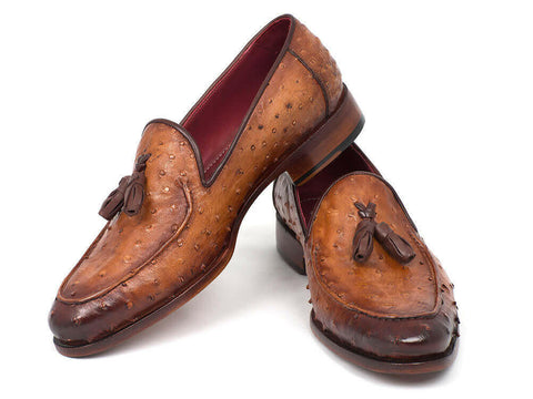 Paul Parkman Camel Brown Genuine Ostrich Tassel Loafers (ID#OST834CML).