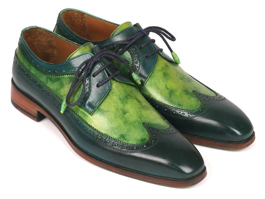 Paul Parkman Men's Green Dual Tone Wingtip Derby Shoes (ID#6931GRN).