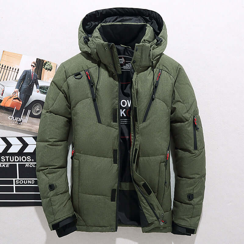 Men's White Duck Down Jacket Warm Hooded Thick Puffer Jacket Coat Male