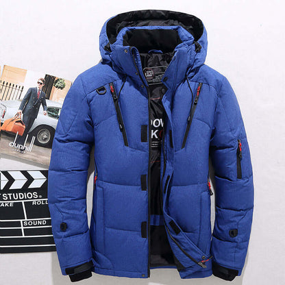 Men's White Duck Down Jacket Warm Hooded Thick Puffer Jacket Coat Male