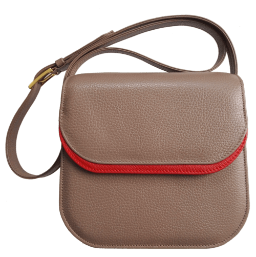 Midi Shoulder Bag Taupe-Red.