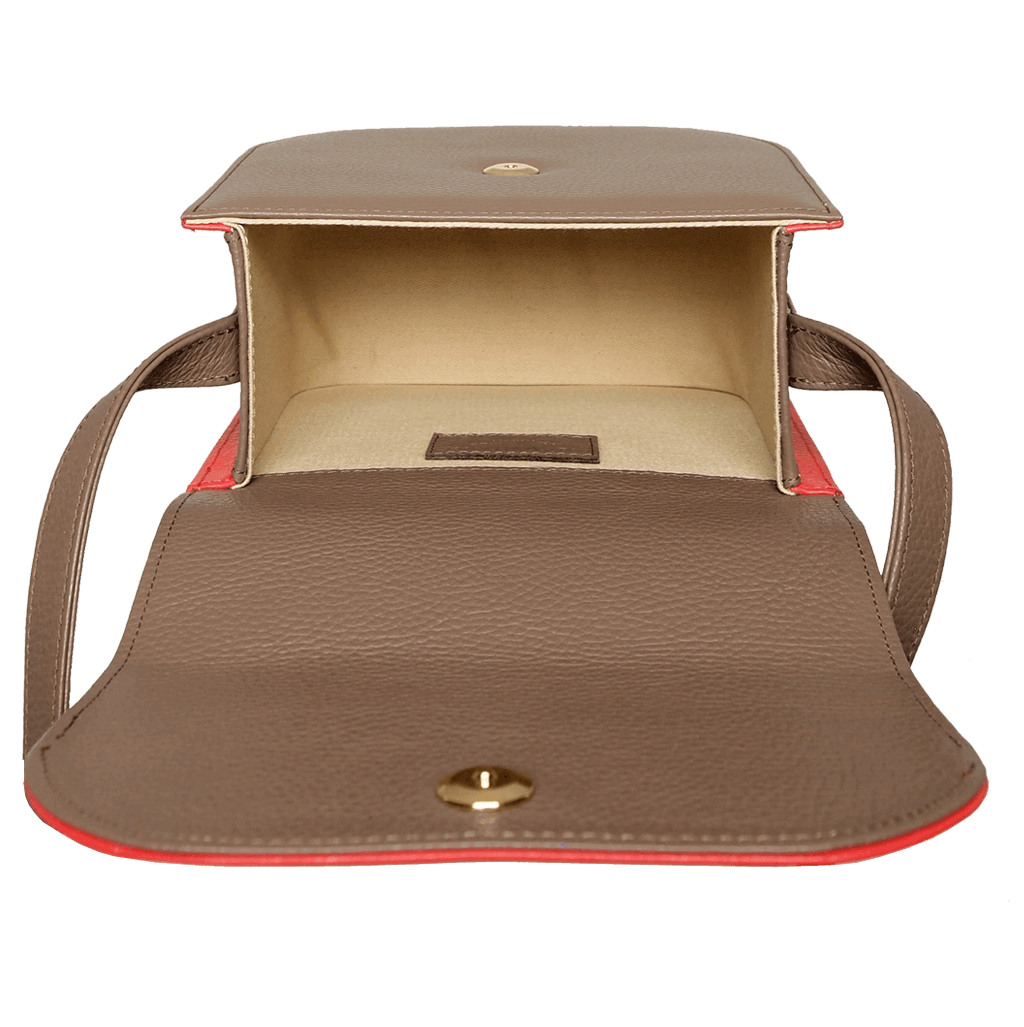 Midi Shoulder Bag Taupe-Red.