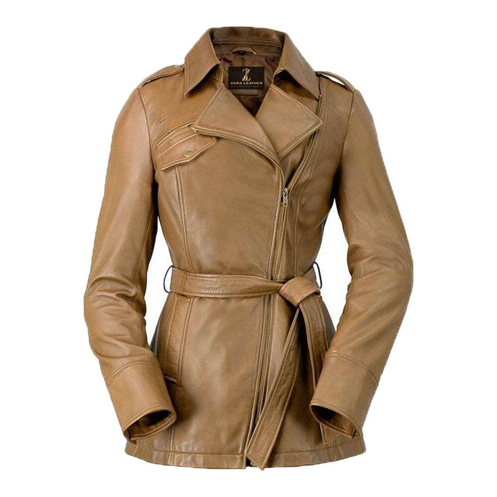 Monica  Women's Leather Long Coat Jacket