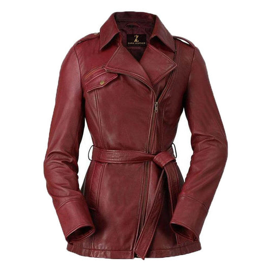 Monica  Women's Leather Long Coat Jacket