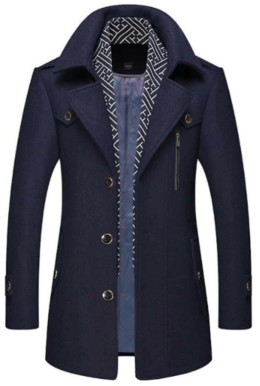 Mens Layered Collar Button Front Mid Length Coat.