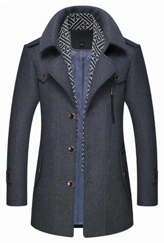 Mens Layered Collar Button Front Mid Length Coat.