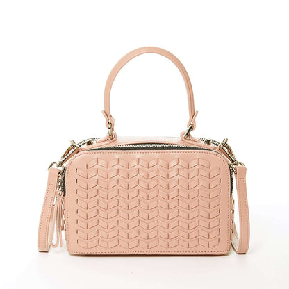 Woven Leather Crossbody Bag Pink Purse Women&