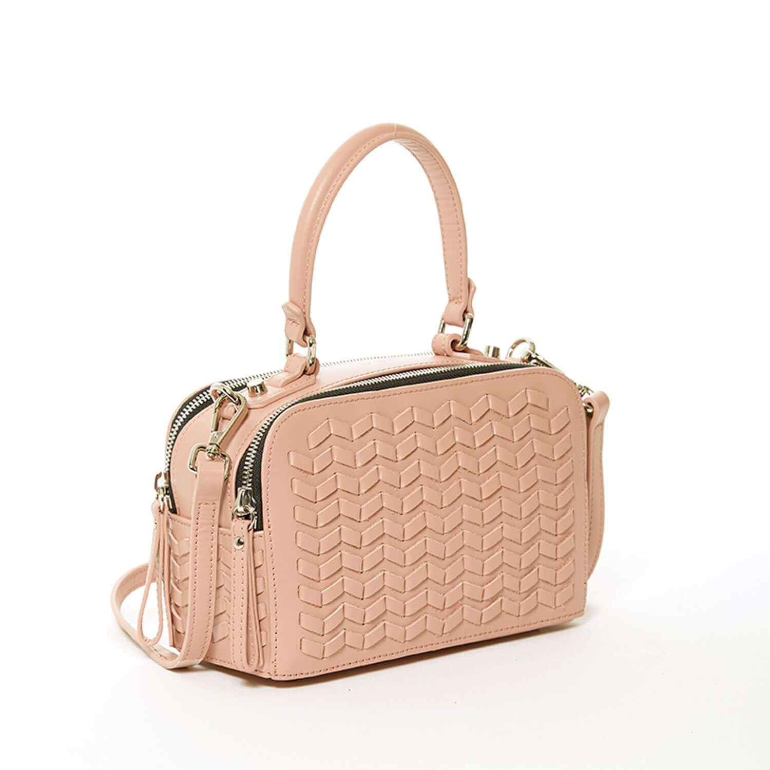 Woven Leather Crossbody Bag Pink Purse Women&