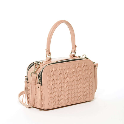 Woven Leather Crossbody Bag Pink Purse Women&