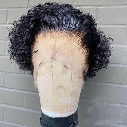 Ombre Short Pixie Cut 13x4x1 T Lace Front Curly Human Hair Wigs 8 Inch.