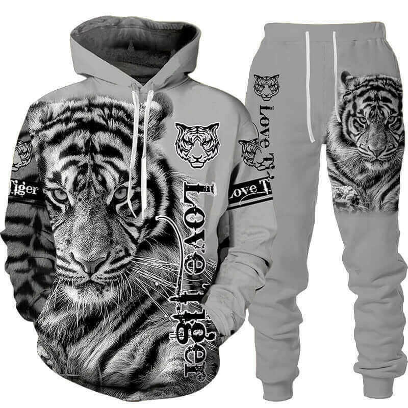 New Animal 3d Tiger Printed Hoodie + Pants Suit Cool Men/women 2 Pcs