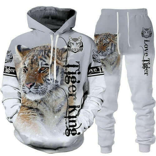 New Animal 3d Tiger Printed Hoodie + Pants Suit Cool Men/women 2 Pcs
