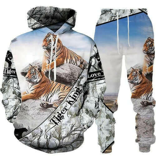 New Animal 3d Tiger Printed Hoodie + Pants Suit Cool Men/women 2 Pcs.