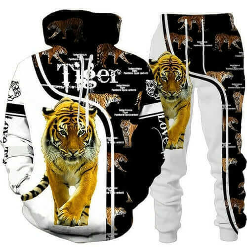 New Animal 3d Tiger Printed Hoodie + Pants Suit Cool Men/women 2 Pcs
