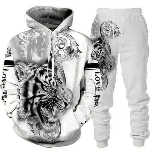 New Animal 3d Tiger Printed Hoodie + Pants Suit Cool Men/women 2 Pcs