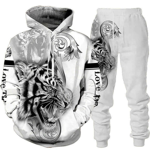 New Animal 3d Tiger Printed Hoodie + Pants Suit Cool Men/women 2 Pcs.