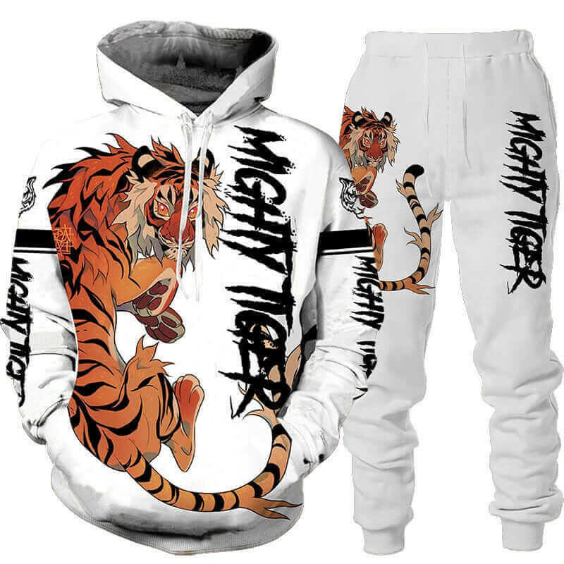 New Animal 3d Tiger Printed Hoodie + Pants Suit Cool Men/women 2 Pcs.