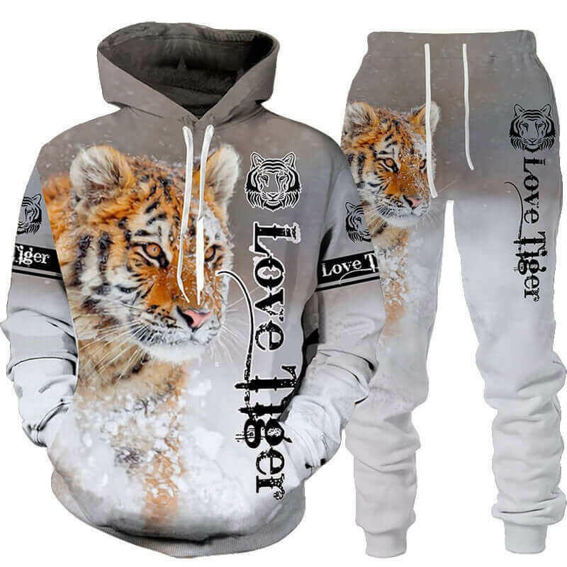 New Animal 3d Tiger Printed Hoodie + Pants Suit Cool Men/women 2 Pcs.