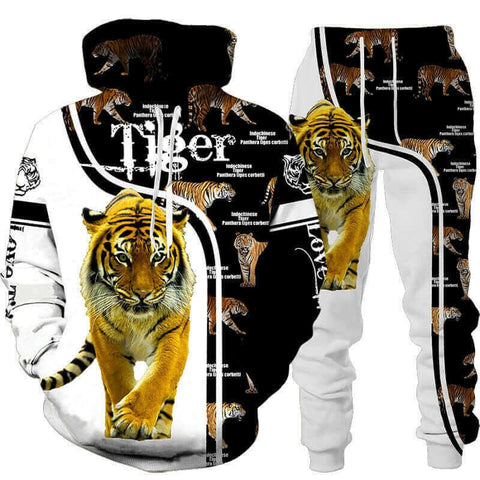 New Animal 3d Tiger Printed Hoodie + Pants Suit Cool Men/women 2 Pcs.