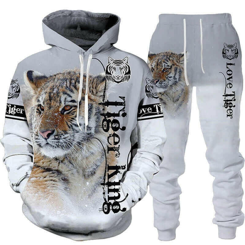 New Animal 3d Tiger Printed Hoodie + Pants Suit Cool Men/women 2 Pcs.