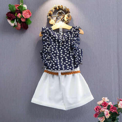 New summer children's suit girls floral sleeveless.