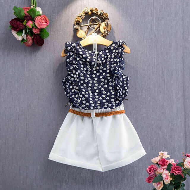 New summer children's suit girls floral sleeveless.