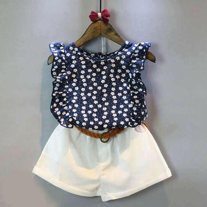 New summer children's suit girls floral sleeveless.