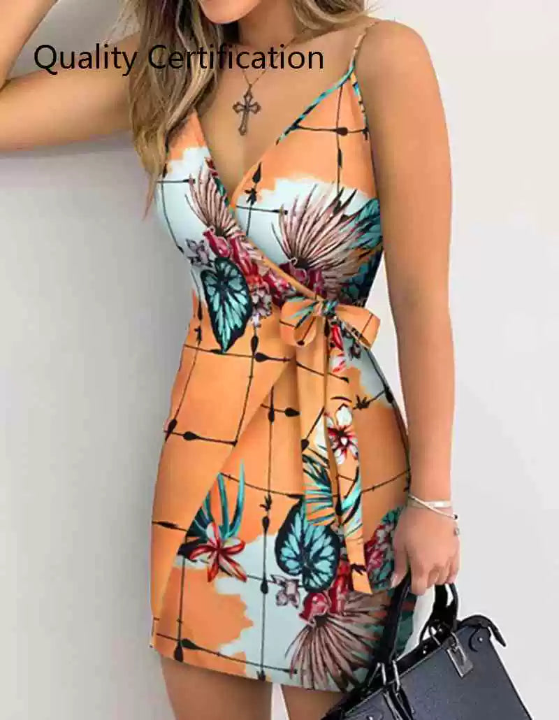 Wrap Casual Dress Women Sleeveless Mini Dress