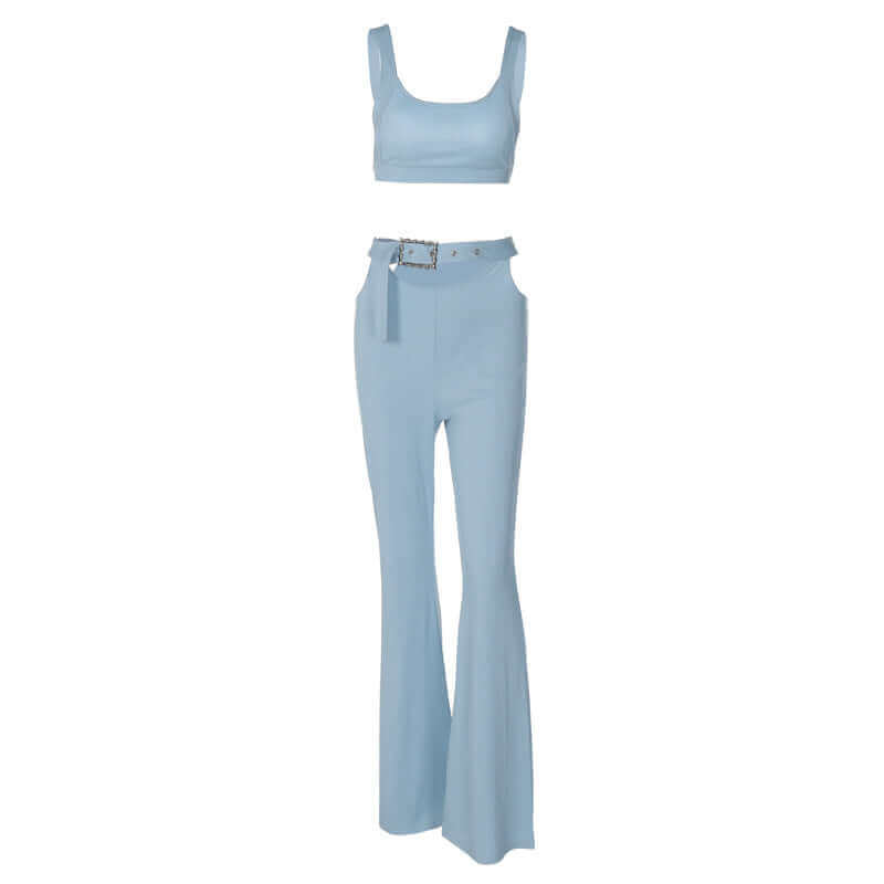 Solid Color Sleeveless Tops Flare Pants