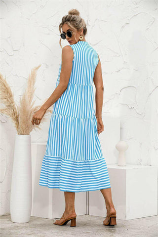 Fashion Casual Striped Patchwork Big Swing Midi Dresses