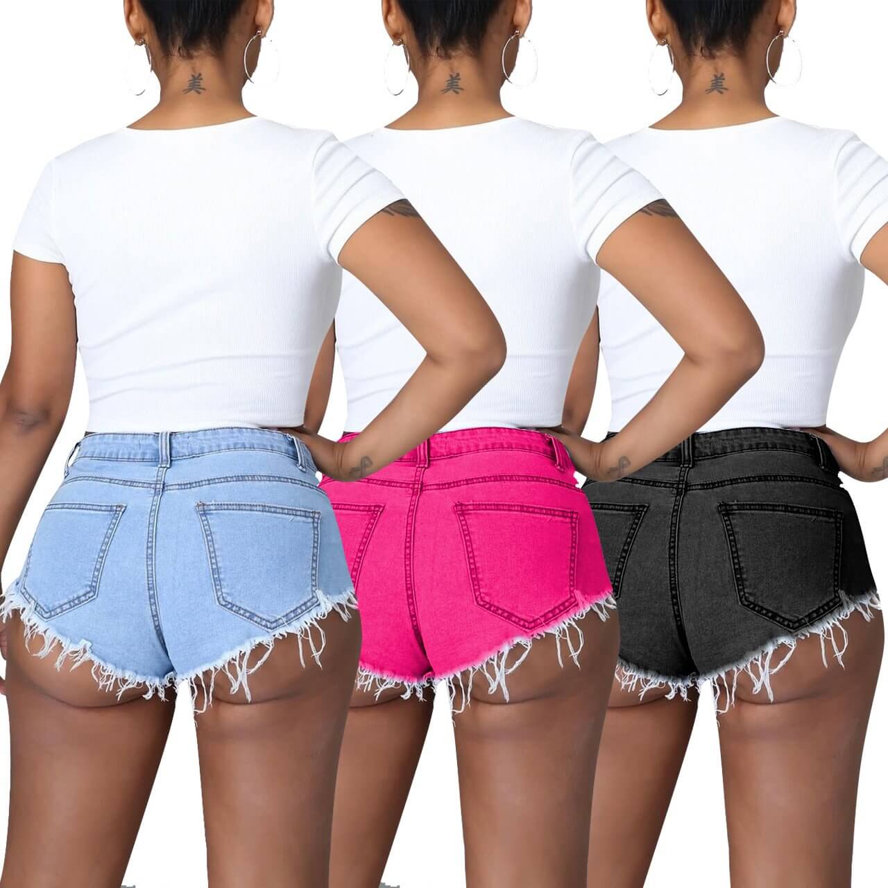 Women Clothing Lace-up Micro Tassel Denim Hot Pants Summer Women
