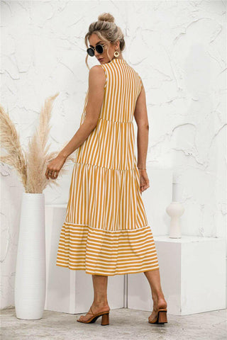 Fashion Casual Striped Patchwork Big Swing Midi Dresses