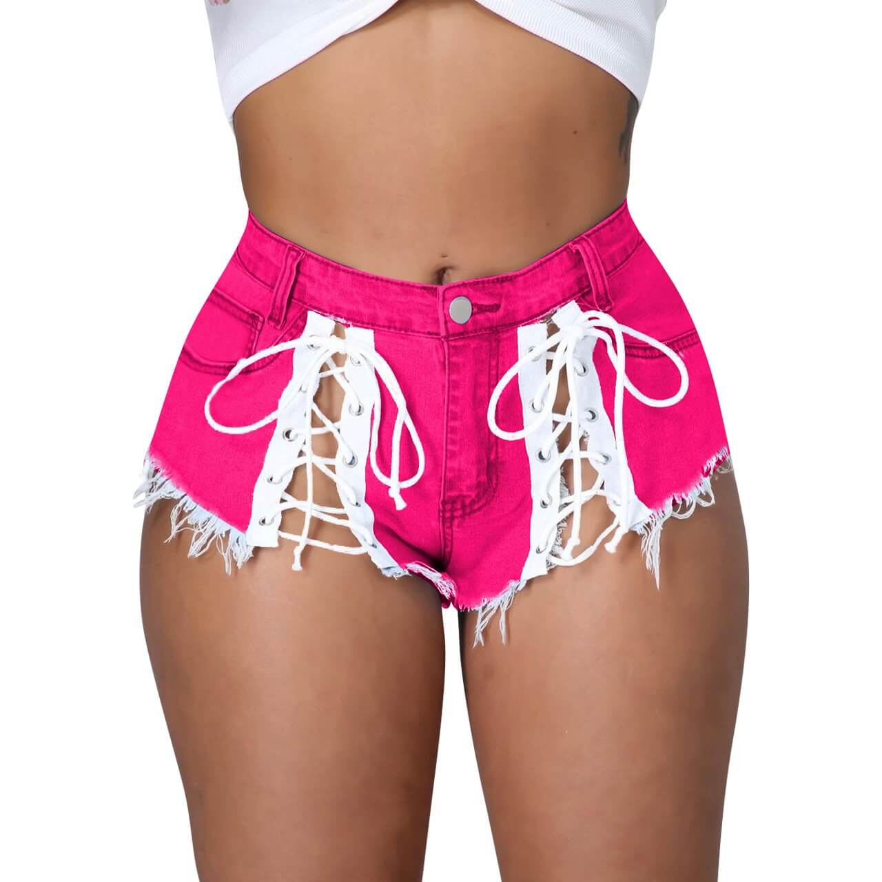 Women Clothing Lace-up Micro Tassel Denim Hot Pants Summer Women