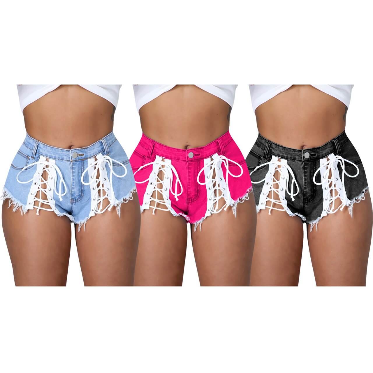 Women Clothing Lace-up Micro Tassel Denim Hot Pants Summer Women
