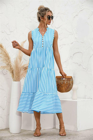 Fashion Casual Striped Patchwork Big Swing Midi Dresses