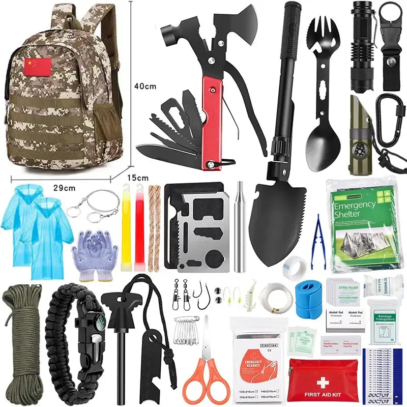 Outdoor Multifunctional Survival Equipment Set Wild Adventure Survival Tools Camping Self-Defense Emergency Supplies First Aid Kit