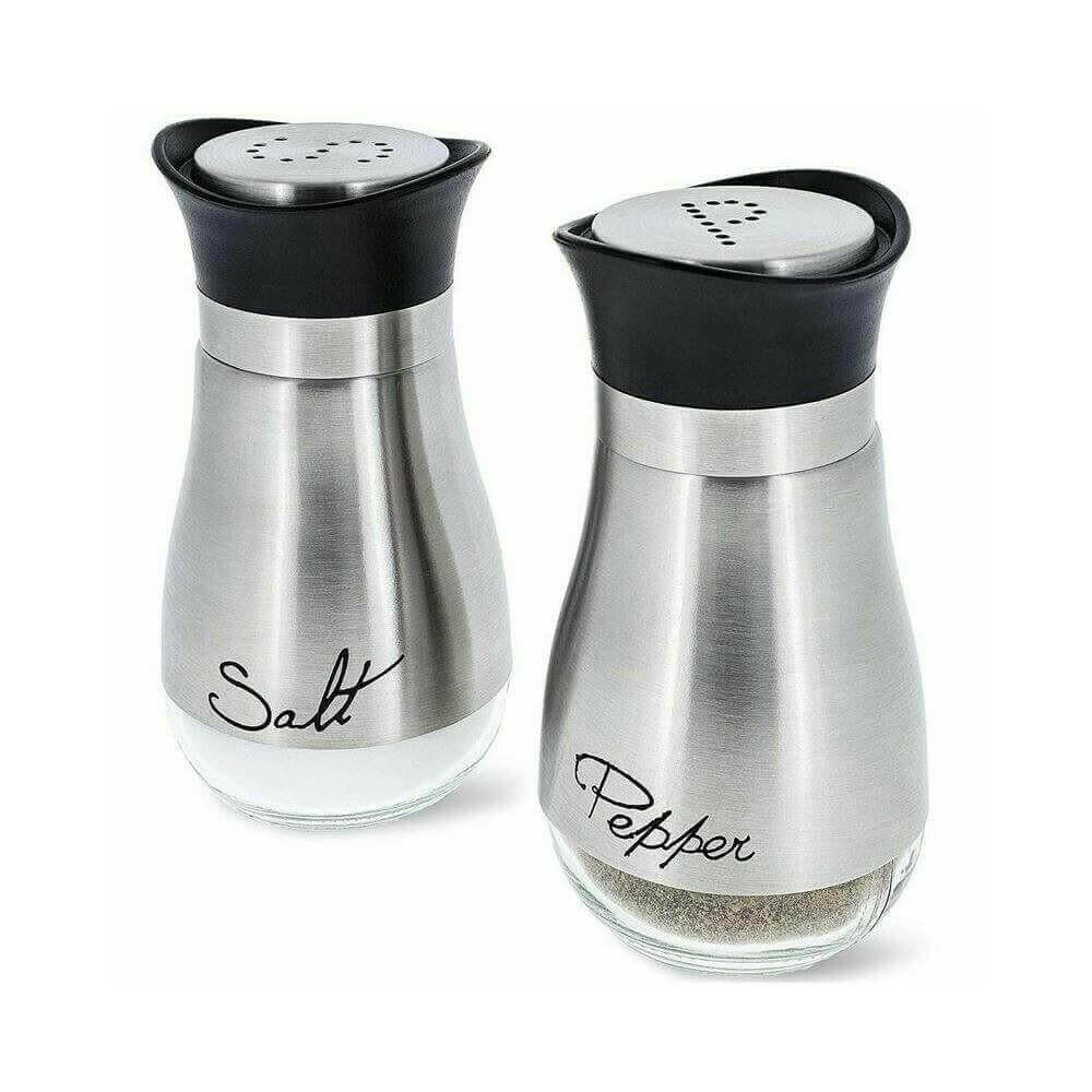 Salt and Pepper Shakers Stainless Steel Glass Set BPA Free, 4oz.