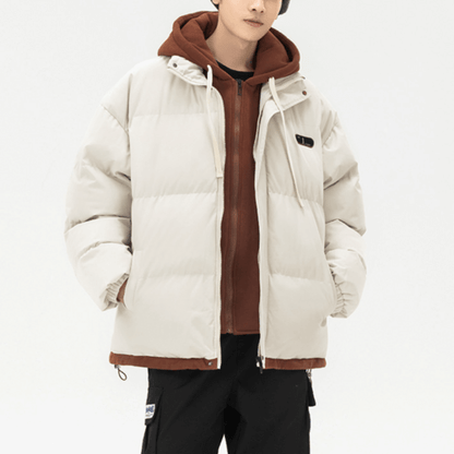 Mens Layered Look Hooded Puffer Jacket