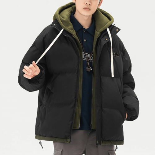 Mens Layered Look Hooded Puffer Jacket