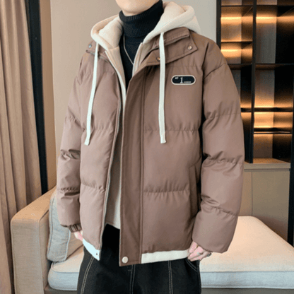 Mens Layered Look Hooded Puffer Jacket