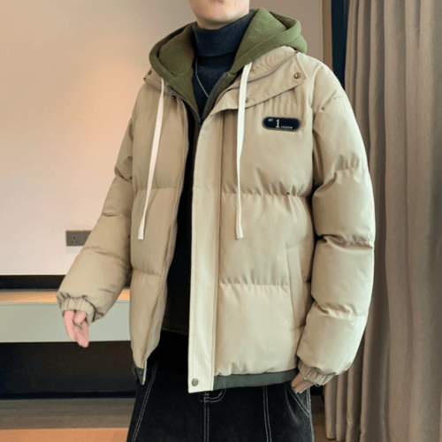 Mens Layered Look Hooded Puffer Jacket