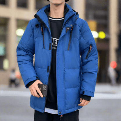 Mens High Collar Puffer Jacket With Removable Hood