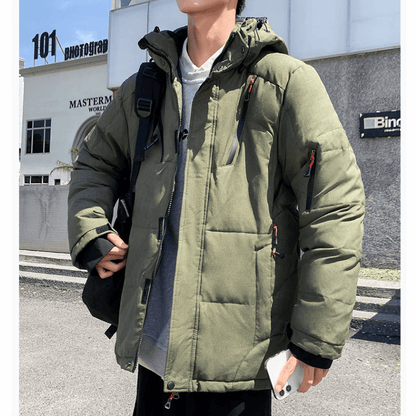 Mens High Collar Puffer Jacket With Removable Hood