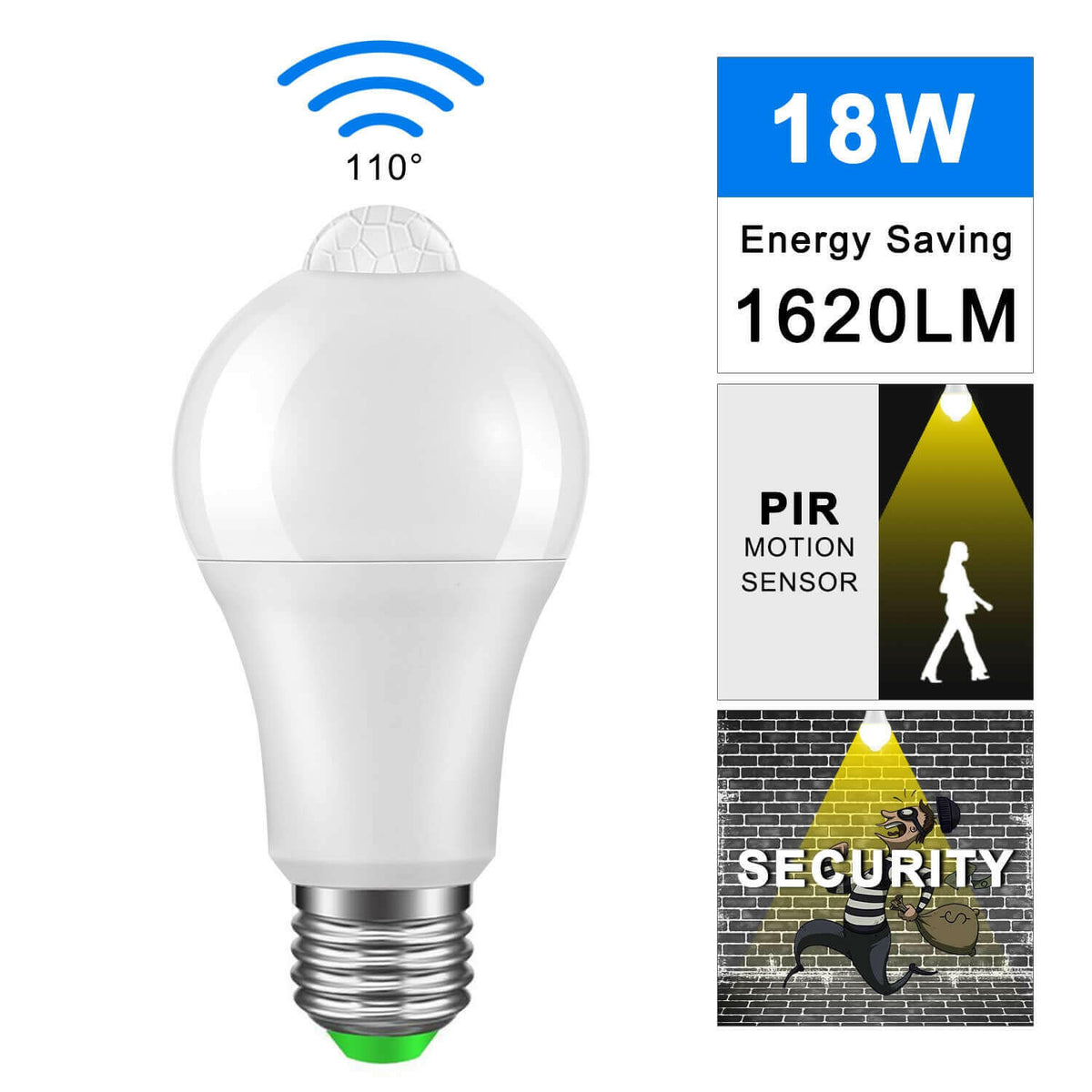 E27 LED Bulb Light Sensor PIR Sensor Warm White.