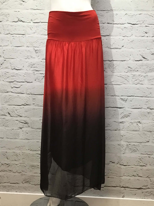 Red Black Silk Skirt