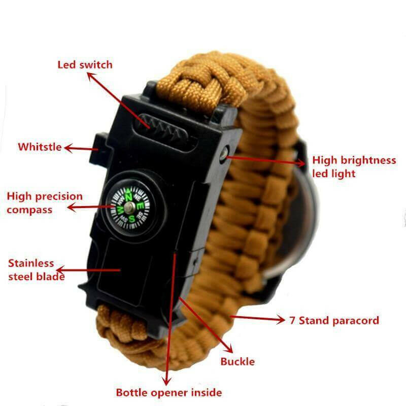 Outdoor Multi function Camping Survival Watch Bracelet Tools With LED.